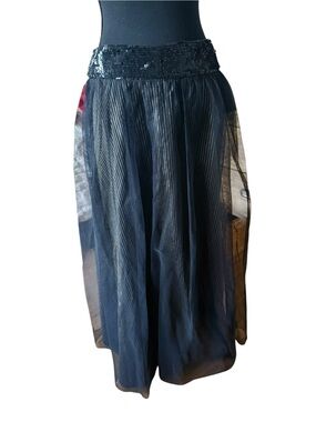 French Connection Black Sequin Waist Tulle Midi Skirt size 2 NWT
